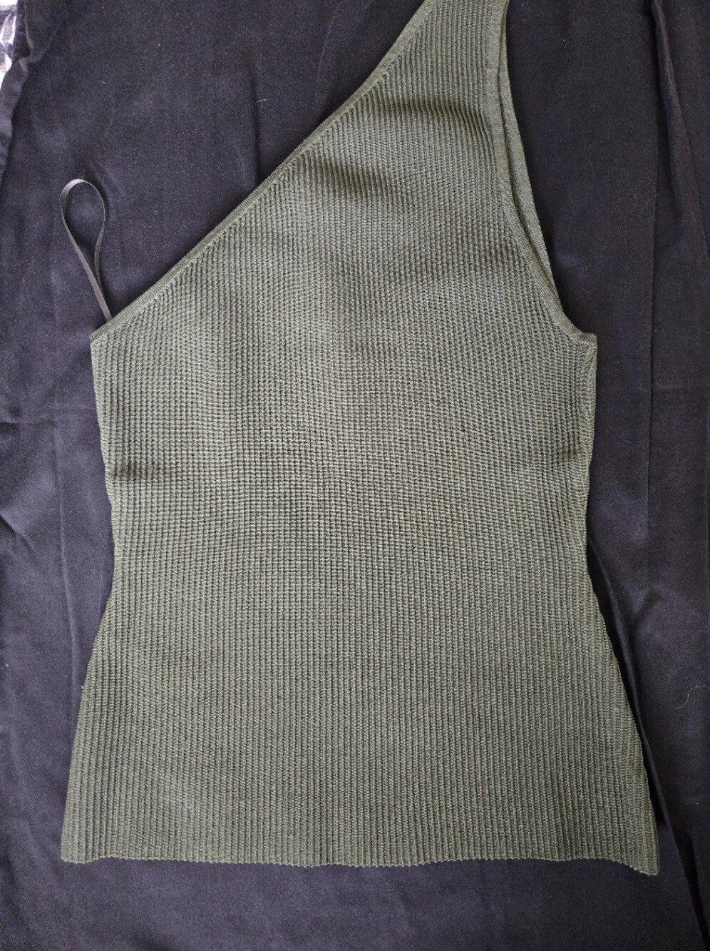 Womens Olive Sculp Knit Ribbed One Shoulder tank top